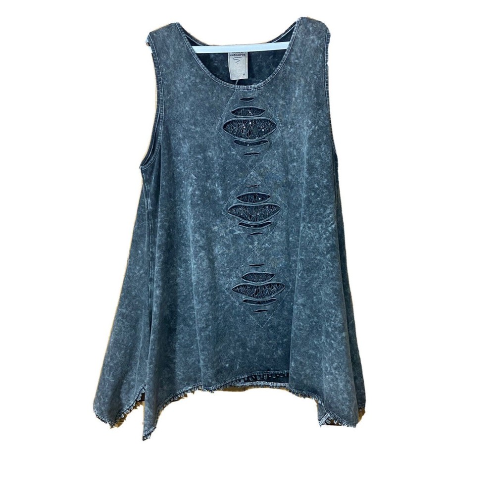 Fashion Concepts 2 Piece Grunge Shirt Tunic Tank Lace Size Medium Embellished